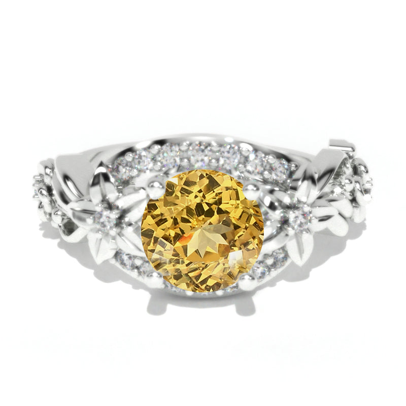 1.5 Carat Genuine Yellow Citrine Gold Floral Engagement Ring Model 7