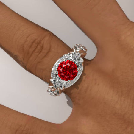 1.5 Carat Ruby Gold Floral Engagement Ring