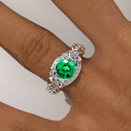 1.5 Carat Emerald Gold Floral Engagement Ring Model 7