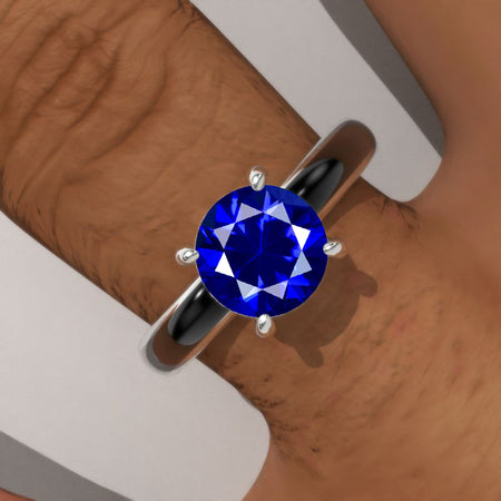 1 Carat Royal Blue Sapphire Gold Black Enamel Engagement Promissory Ring Model 140