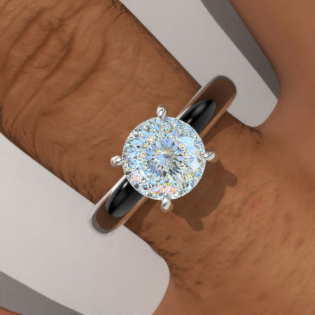 1 Carat Portuguese Cut LAB-Grown Diamond Gold Black Enamel Engagement Promissory Ring Model 140
