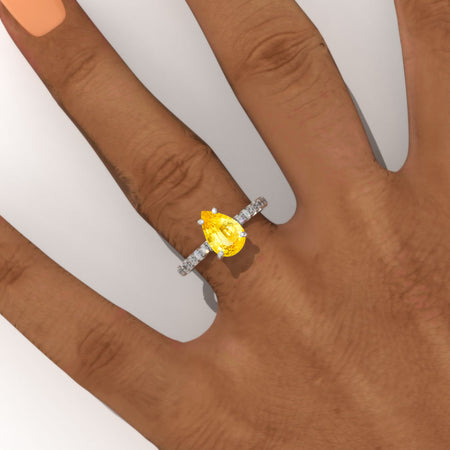 1.8 Carat Yellow Sapphire Pear Cut Engagement Gold Engagement Ring. Model 719-9x7