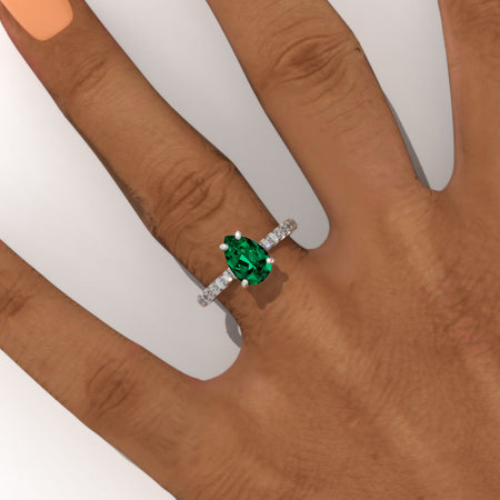 1.8 Carat Emerald Pear Cut Engagement Gold Engagement Ring. Model 719-9x7