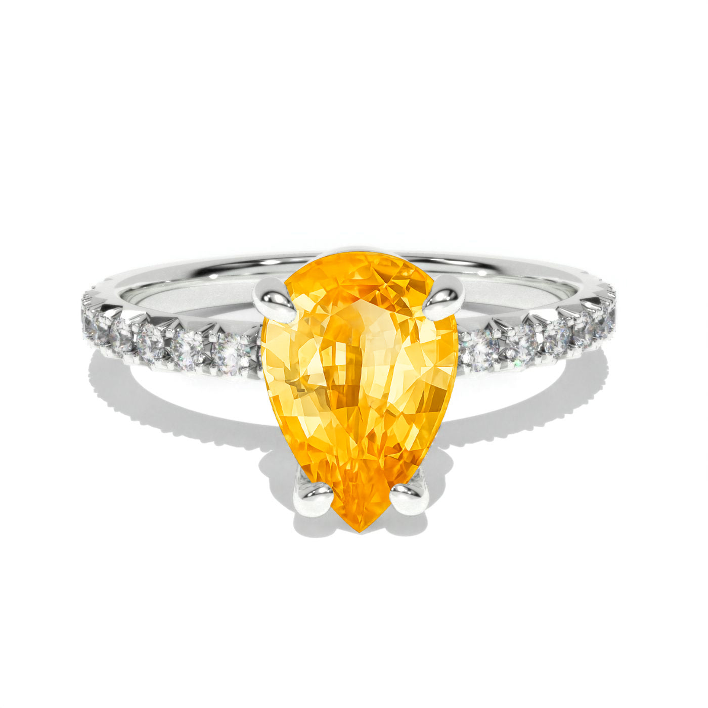 1.8 Carat Genuine Yellow Citrine Pear Cut Engagement Gold Engagement Ring. Model 719-9x7