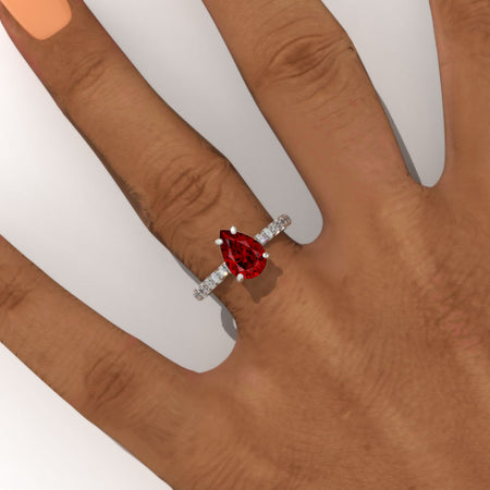 1.8 Carat Ruby Pear Cut Engagement Gold Engagement Ring.