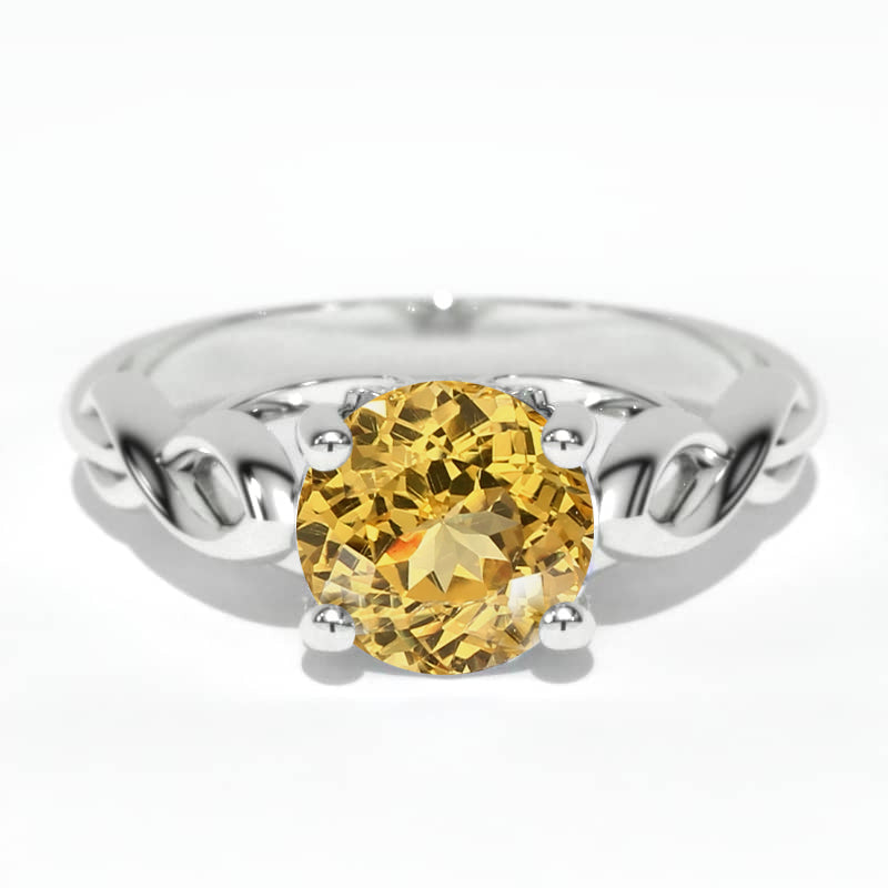 1.0 Carat Genuine Yellow Citrine Lattice White Gold Engagement Ring Model 153