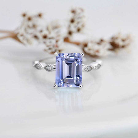 3 Carat Emerald Cut Purple Sapphire Luxury Vintage Ring
