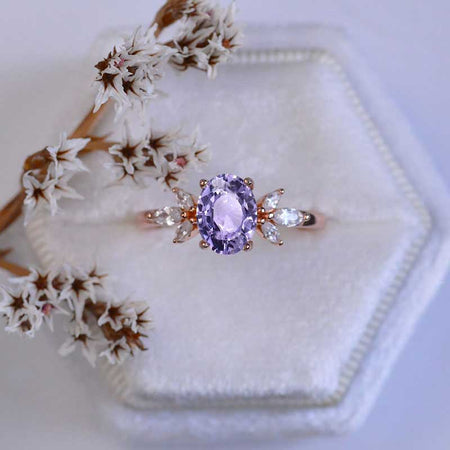 14K Rose Gold 2 Carat Oval Purple Sapphire Halo Vintage Engagement Ring