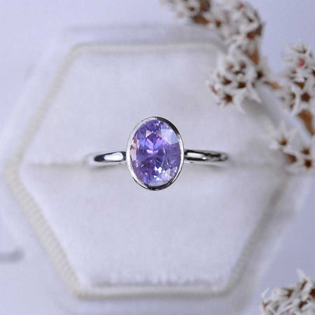 2 Carat Oval Purple Sapphire  Bezel Set Gold Engagement Ring