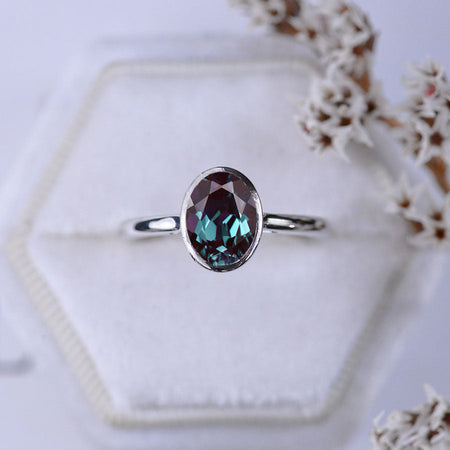 3 Carat Oval Alexandrite  Bezel Set Gold Engagement Ring