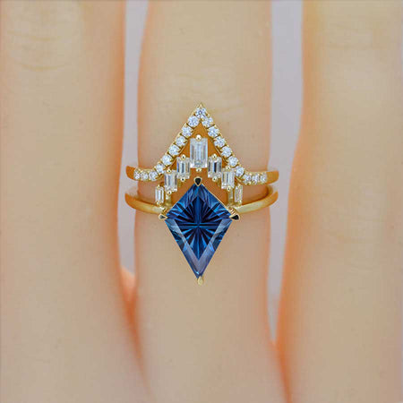 3 Carat Kite Fantasy Cut Alexandrite Halo 14K Gold  Engagement Ring, Eternity Ring Set