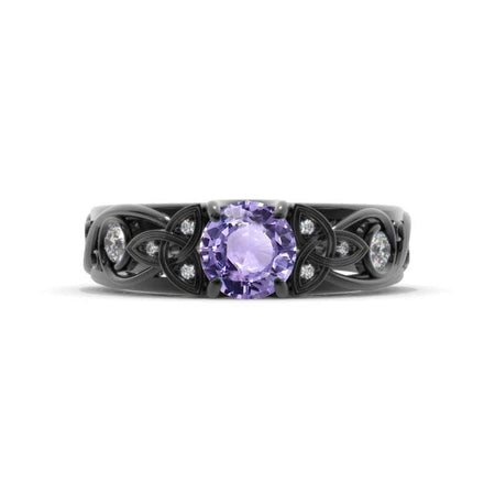 Purple Sapphire Celtic Engagement Ring 14K Black Gold