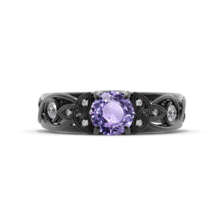 Purple Sapphire Celtic Engagement Ring 14K Black Gold
