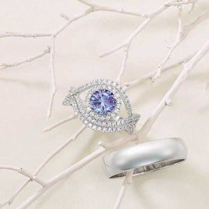 1.0 Carat Fireworks Cut Alexandrite Halo Engagement Ring I 14K White Gold-66 Accent Stones