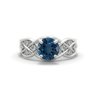 2.0 Carat Genuine London Blue Topaz Accented Lattice Engagement Ring