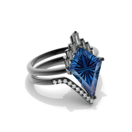 14K Black Gold 4 Carat Kite Fantasy Cut Alexandrite Halo Engagement Ring, Eternity Ring Set