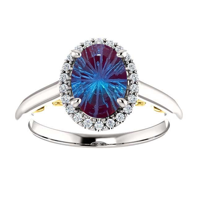 1.25 Carat Oval Fireworks Cut Alexandrite Diamond Halo Engagement Ring