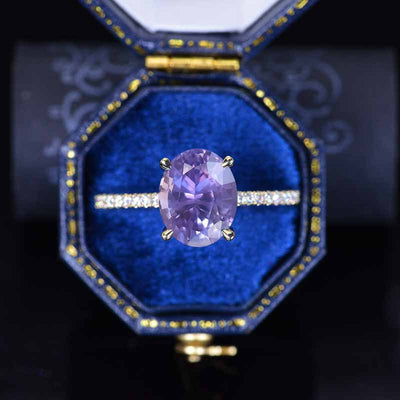 F37 パープルアゲートリング oval 3 Carat Carat Oval Lavender Purple Sapphire Ring, Hidden Halo Gold