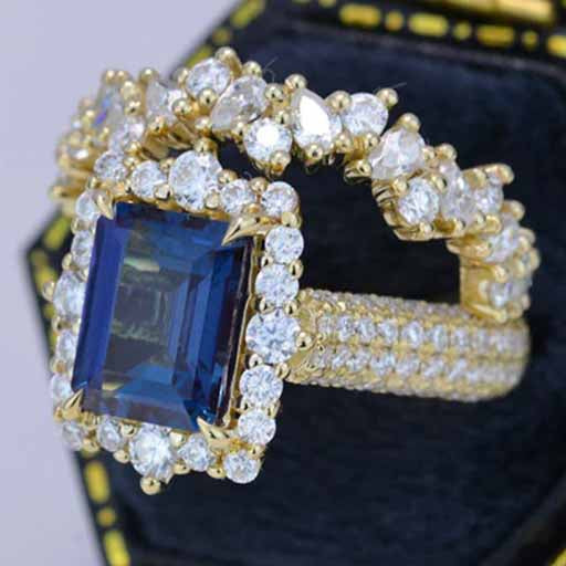 3 Carat Alexandrite Engagement Ring Halo Emerald Cut Alexandrite Nontr ...