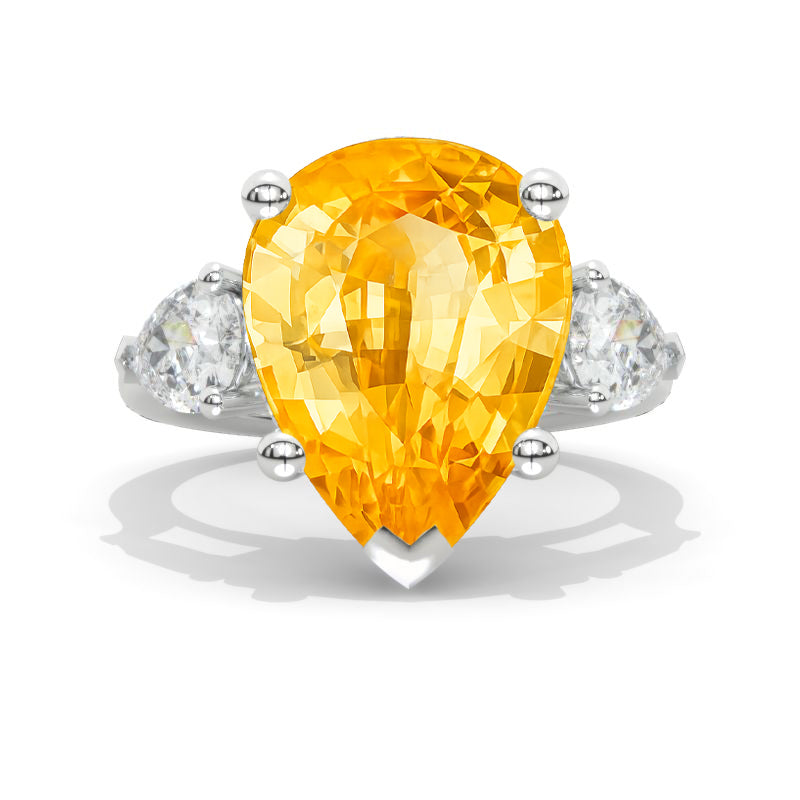 16x12mm Pear Cut Genuine Yellow Citrine White Gold Engagement Ring Model 568-16x12