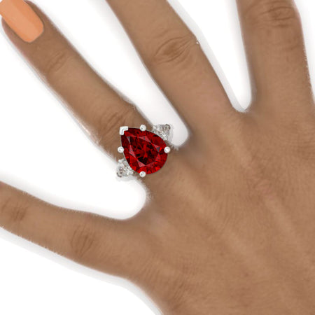 5.5 Pear Cut Ruby White Gold Engagement Ring