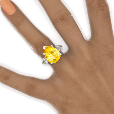 5.5 Pear Cut Yellow Sapphire White Gold Engagement Ring Model 568-12x9