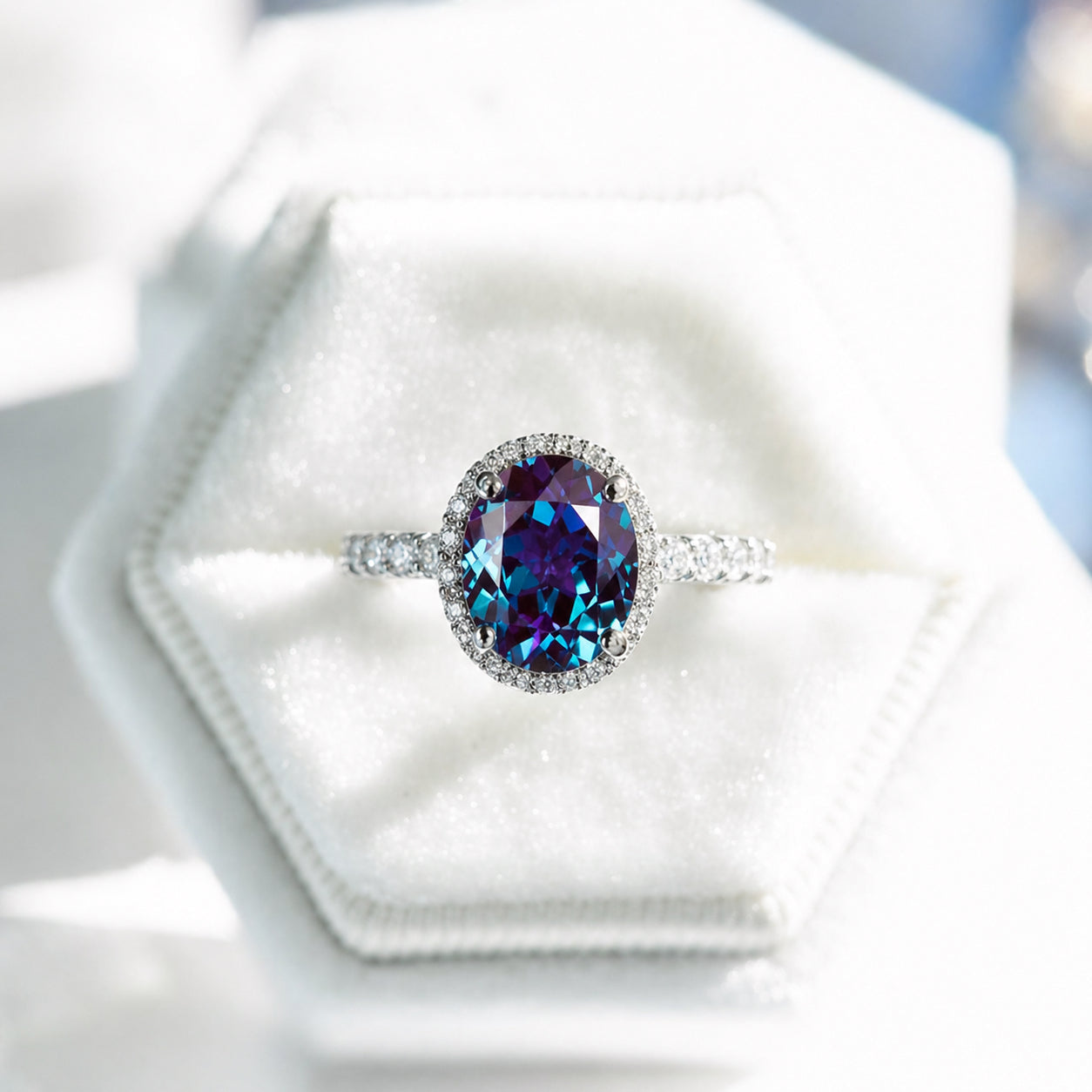 2 Carat Oval Alexandrite Halo Gold Engagement Ring 541-9x7
