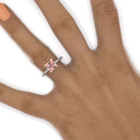 1 Carat Princess Cut 6.5mm Peach Sapphire White Gold Engagement Ring Model 560