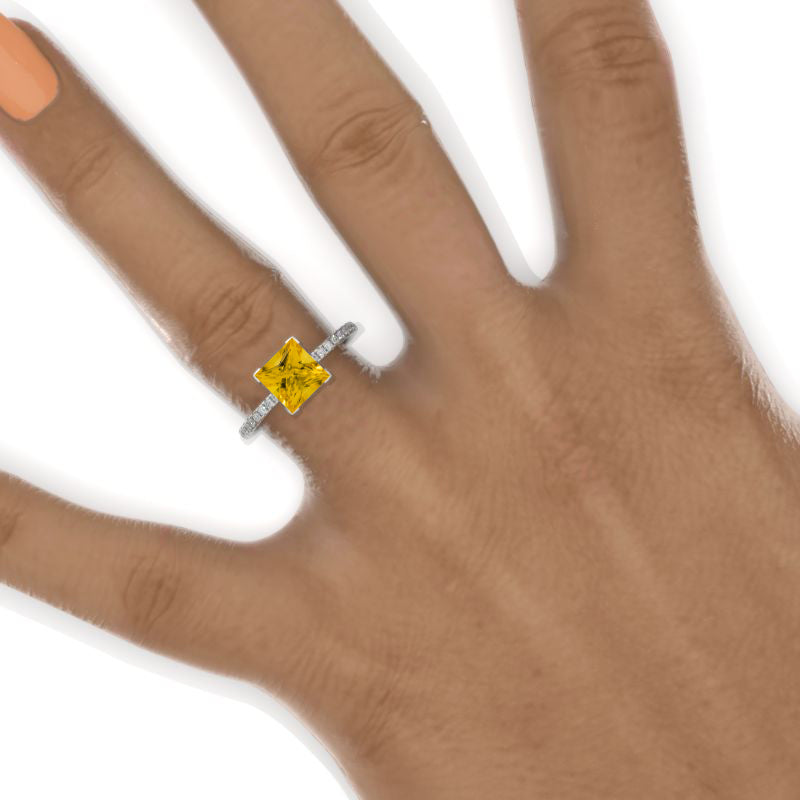 1 Carat Princess Cut 6.5mm Genuine Yellow Citrine White Gold Engagement Ring Model 560