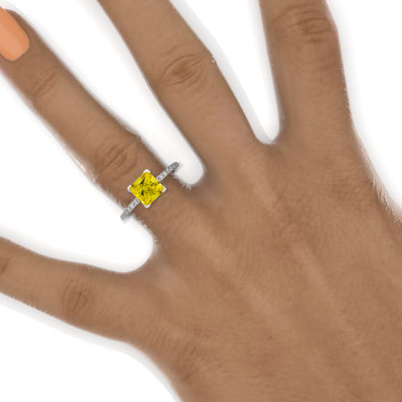 1 Carat Princess Cut 6.5mm Yellow Sapphire White Gold Engagement Ring Model 560