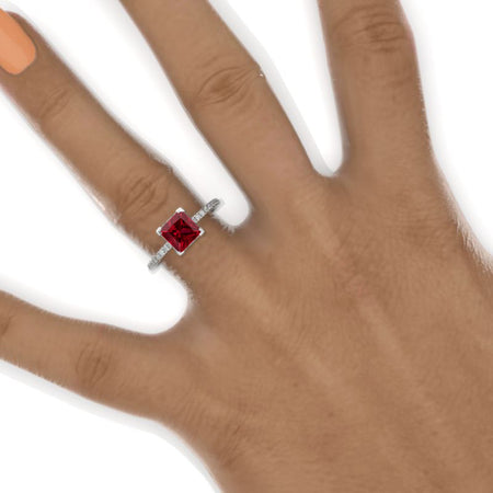 1 Carat Princess Cut 6.5mm Ruby White Gold Engagement Ring