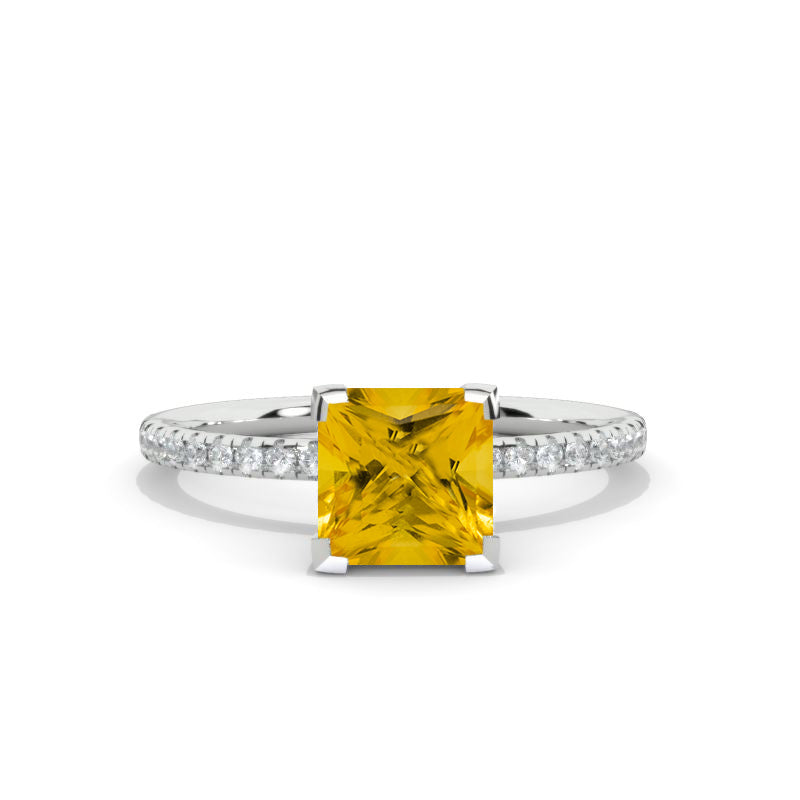 1 Carat Princess Cut 6.5mm Genuine Yellow Citrine White Gold Engagement Ring Model 560