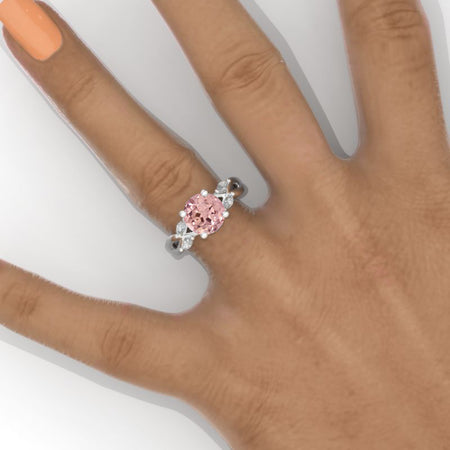 2 Carat Round Halo Peach Sapphire White Gold Engagement Ring Model 562