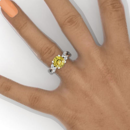 2 Carat Round Halo Yellow Sapphire White Gold Engagement Ring Model 562