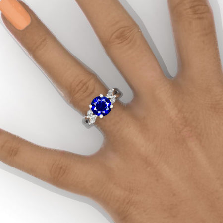 2 Carat Round Halo Royal Blue Sapphire White Gold Engagement Ring (