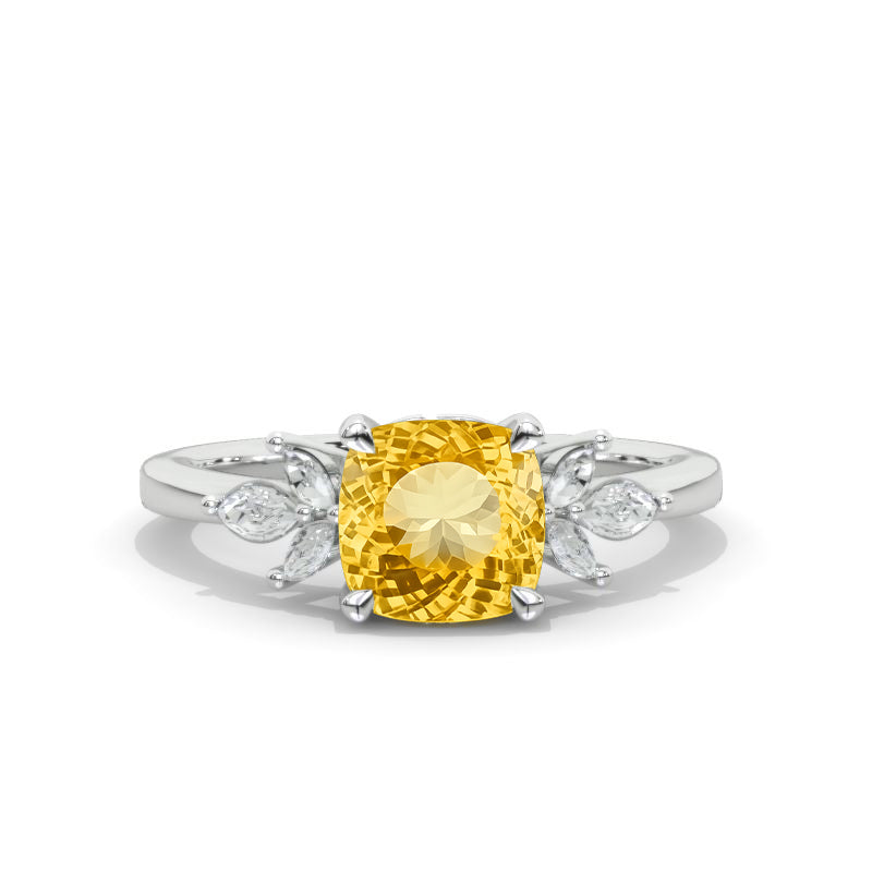 2 Carat Cushion Cut Genuine Yellow Citrine White Gold Engagement Ring Model 565