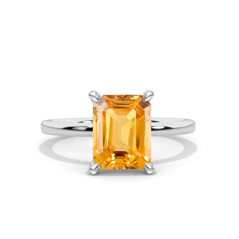 2 Carat 9х7 Radiant Cut Halo Genuine Yellow Citrine White Gold Engagement Ring Model 567
