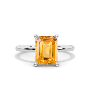 14K White Gold 6mm Round Genuine Yellow Citrine 1/8 CTW Engagement Ring