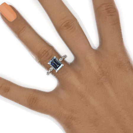 2 Carat 9x7mm Emerald Cut Halo Giliarto Gray Moissanite  White Gold Engagement Ring