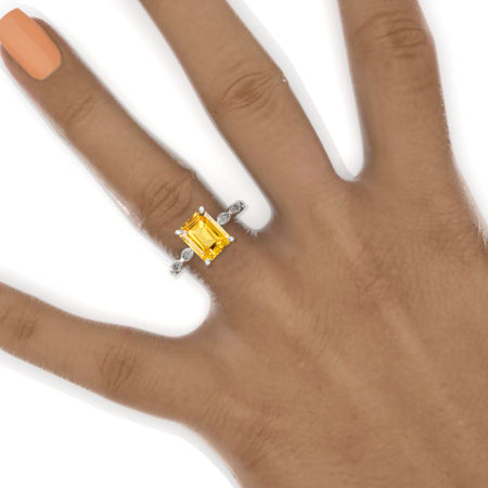 2 Carat 9x7mm Emerald Cut Halo Yellow Sapphire White Gold Engagement Ring Model 569