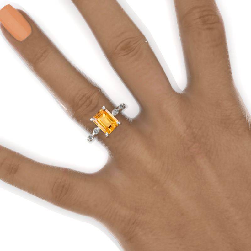 2 Carat 9x7mm Emerald Cut Halo Genuine Yellow Citrine White Gold Engagement Ring Model 569
