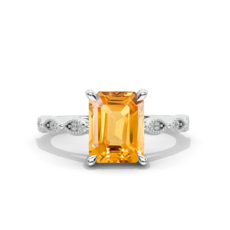 2 Carat 9x7mm Emerald Cut Halo Genuine Yellow Citrine White Gold Engagement Ring Model 569