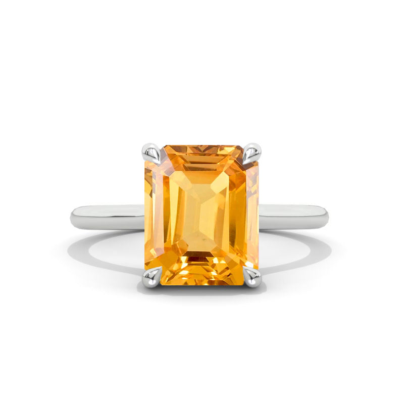 4 Carat 10x8mm Emerald Cut Halo Genuine Yellow Citrine White Gold Engagement Ring