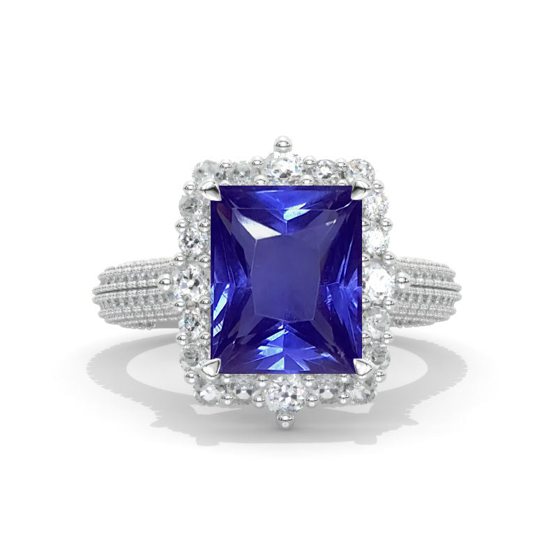 2 Carat Vintage Style Radiant Cut Natural Genuine Tanzanite White Gold Engagement Ring