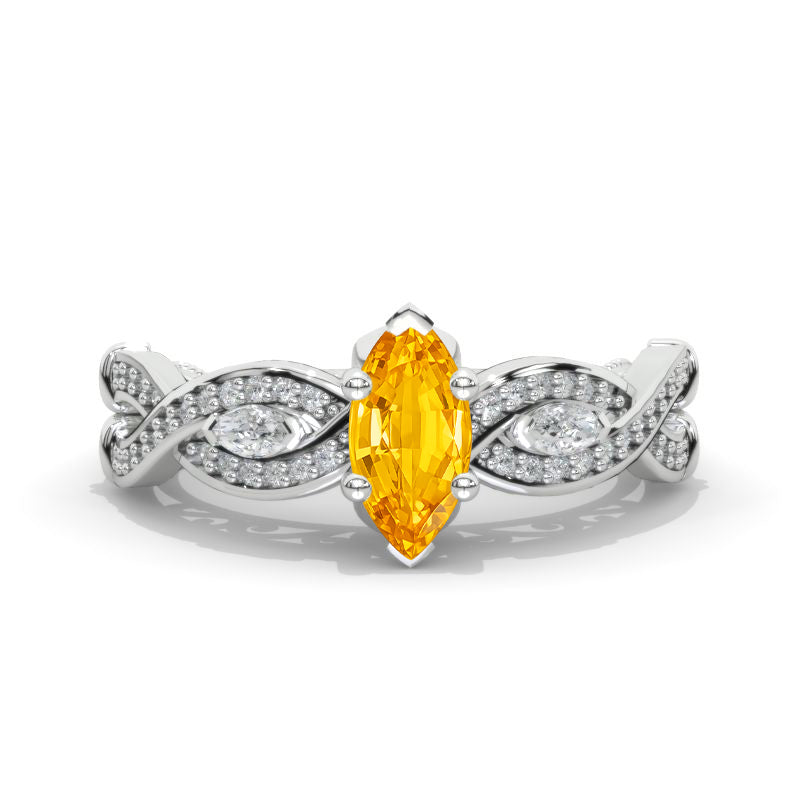 Vintage Style 9x4.5mm Marquise Genuine Yellow Citrine White Gold Engagement Ring Model 576