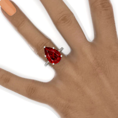 8 Carat Pear Giliarto Ruby 14K White Gold Engagement Ring