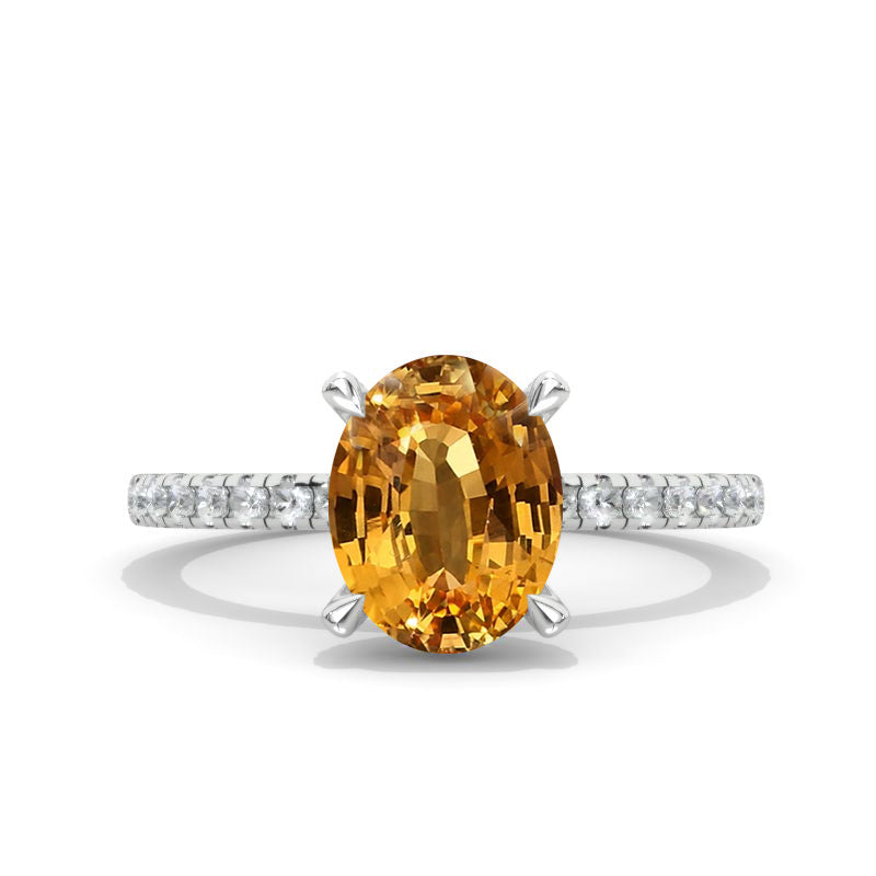 3 Carat Oval Cut 9x7mm Genuine Yellow Citrine White Gold Engagement Ring Model 581