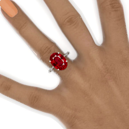 6 Carat Oval Cut 14x10mm Ruby  White Gold Engagement Ring