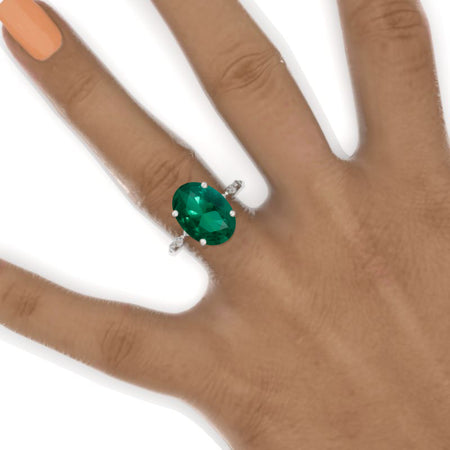 6 Carat Oval Cut 14x10mm Emerald White Gold Engagement Ring Model 582-14x10