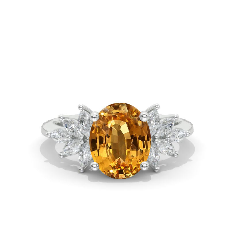Oval Cut 10x8mm Genuine Yellow Citrine White Gold Engagement Ring Model 584